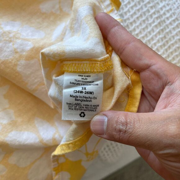 Terra & Sky Womens Blouse 3X‎ (24W-26W) Yellow White Floral Summer Spring - Picture 4 of 8